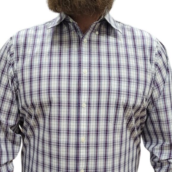 Izod Mens Plaid Dress Shirt 16.5 34/35 White Blue Gray Red Check Button Office - Picture 3 of 9